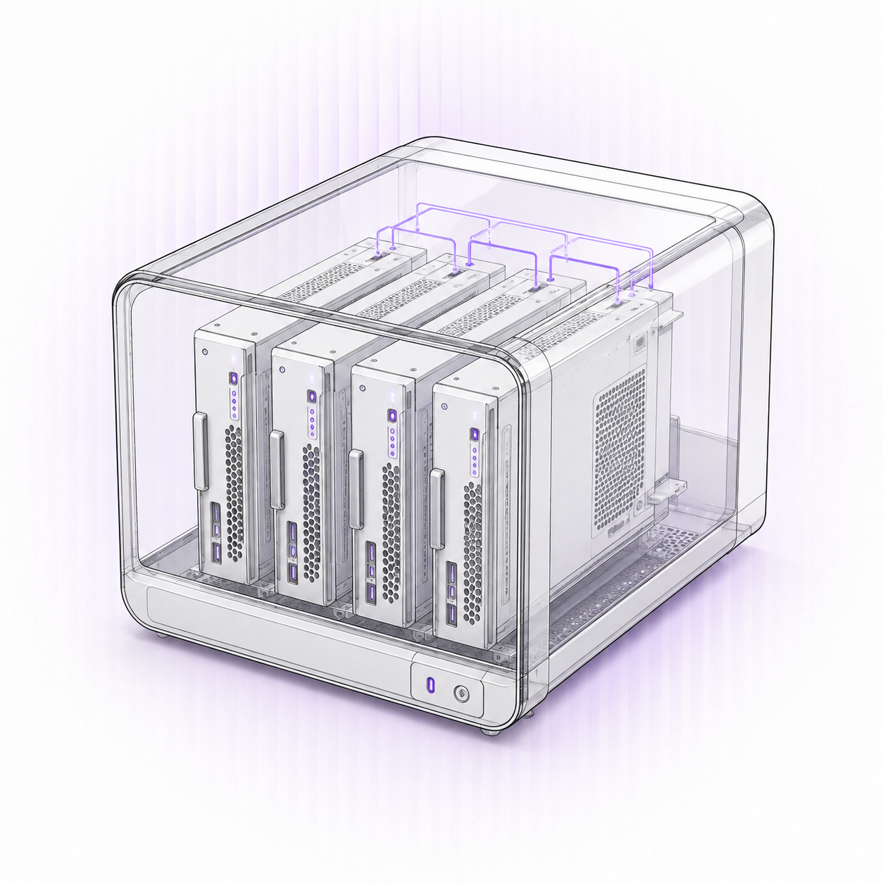 Dedicated Private Cloud rack with four isolated compute servers connected through a private network fabric